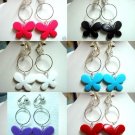 Handmade hoop circle butterfly dangle clip on earring