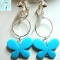 Handmade hoop circle butterfly dangle clip on earring