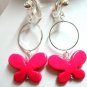 Handmade hoop circle butterfly dangle clip on earring