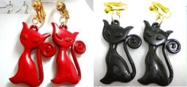 Cat bead dangle clip on earring
