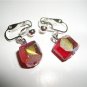 Red glass cube beads dangle earring