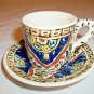 COLLECTIBLE DEMITASSE POTTERY HAND PAINTED CUP AND SAUCER