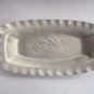 VINTAGE STAMPED ALUMINUM BREAD TRAY WITH RUFFLED EDGES AND ROSE PATTERN IN BOTTOM