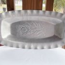 VINTAGE STAMPED ALUMINUM BREAD TRAY WITH RUFFLED EDGES AND ROSE PATTERN IN BOTTOM