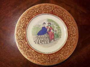 Vintage Century Godey Print China Charger Plate, 23K Gold Trim