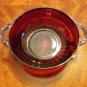 Vintage Anchor Hocking Coronation Royal Ruby Depression Glass Handle Bowl