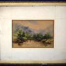 VINTAGE MOUNTAIN LAKEVIEW PAINTING AND FRAME
