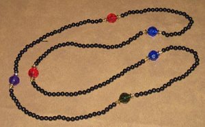 BLACK WITH RED & BLUE BEAD NECKLACE