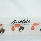 Silver chain anklet with orange and silver beads