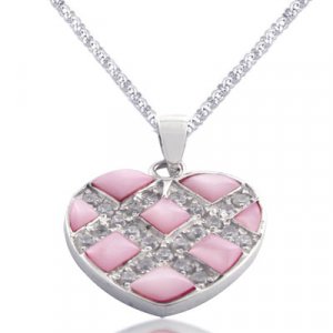 Silver Pink Shell & CZ White Pendant.
