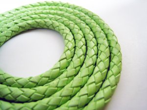 1 Meter ( 1 Yard ) of 6mm Light Fern ( Green ) Round Braided Bolo Leather Cord