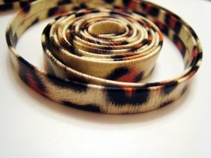 1 Meter ( 1 Yard ) of 6.5mm Leopard Line ( Cream Black Orange ) Flat Leather Like Cord