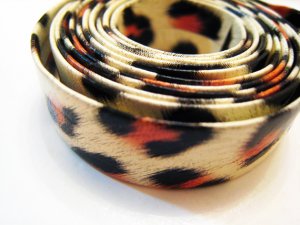 1 Meter ( 1 Yard ) of 13mm Leopard Line ( Cream Black Orange ) Flat Leather Like Cord