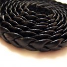 1 Meter ( 1 Yard ) of 6mm Jet ( Black ) Flat Braided Leather Like Cord