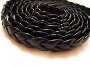 1 Meter ( 1 Yard ) of 6mm Jet ( Black ) Flat Braided Leather Like Cord