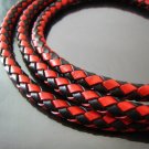 1 Yard of 6.5mm Black and Red Round Braided Bolo Leather Cord