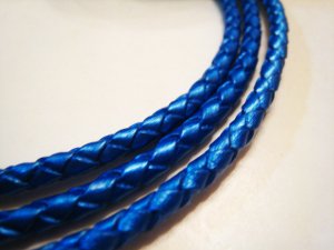 1 Yard of 4mm Blue Round Metallic Braided Bolo Leather Cord
