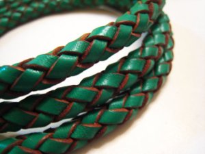 1 Yard of 8mm Green Round Braided Bolo Leather Cord