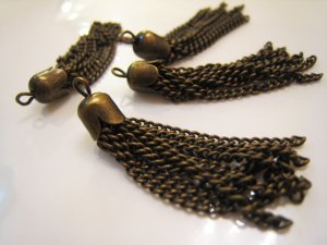 Finding - 4 pcs of Antique Brass Plated Tassel Charms ( 44mm in length )