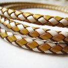 1 Yard of 5mm Gold and White Round Braided Bolo Genuine Leather Cord