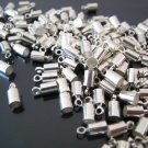 Finding - 10 pcs Silver Round Tone Cord End Buckle Cap with Loop for Leathers 7.5mm x 3.5mm