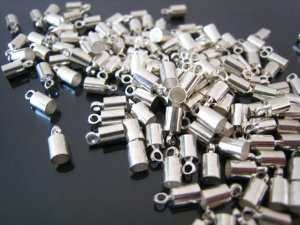 Finding - 10 pcs Silver Round Tone Cord End Buckle Cap with Loop for Leathers 7.5mm x 3.5mm