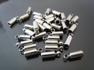 Finding - 10 pcs Silver Round Tone Cord End Buckle Cap with Loop for Leathers 9.5mm x 3mm