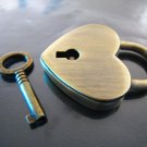 Finding - 1 pc of Antique Brass Heart Shape Large Working Padlock or Clasp With 1 Key 38mm x 30mm