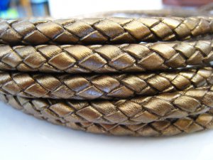 1 Yard of 6mm Metallic Gold Round Braided Bolo Leather Cord