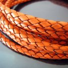 1 Yard of 5mm Orange Round Braided Bolo Genuine Leather Cord