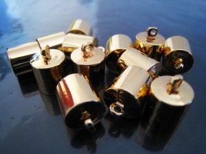 6 pcs Gold Leather Cord Ends Cap with Loop For Round Leathers 12.5mm x 9mm ( inside 8mm Diameter )