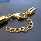 Finding - 2 Sets Gold Cord Ends With Lobster Clasp and Extender ( Fit for 3mm Leather cord )