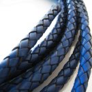 1 Yard of 6mm Dull Blue Round Braided Bolo Genuine Leather Cord