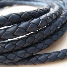 1 Yard of 5mm Dull Blue Round Braided Bolo Genuine Leather Cord