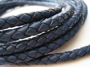 1 Yard of 5mm Dull Blue Round Braided Bolo Genuine Leather Cord
