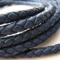 1 Yard of 5mm Dull Blue Round Braided Bolo Genuine Leather Cord