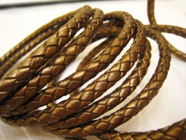.1 Yard of 6mm Metallic Copper Round Braided Bolo Genuine Leather Cord