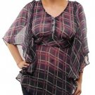 Blue Plaid Sheer Empire Waist Blouse SMALL, MEDIUM, LARGE