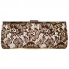 Brown lace embroidered evening clutch w/ floral print