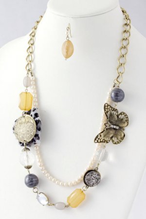ASSORTED STONE BUTTERFLY NECKLACE.