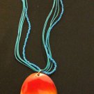 Blue Beaded Necklace with Pendant and Earrings