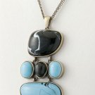 Turqouise and Black Stone link pendant necklace