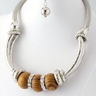 Wooden bead chunky metal necklace  and earring set