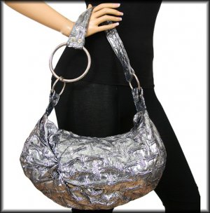 Small Silver Crushed Material Purse