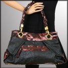 Black Handbag with Accented Abstract Print