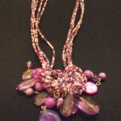 Purple and Pink Clustered Beaded Necklace with Earrings