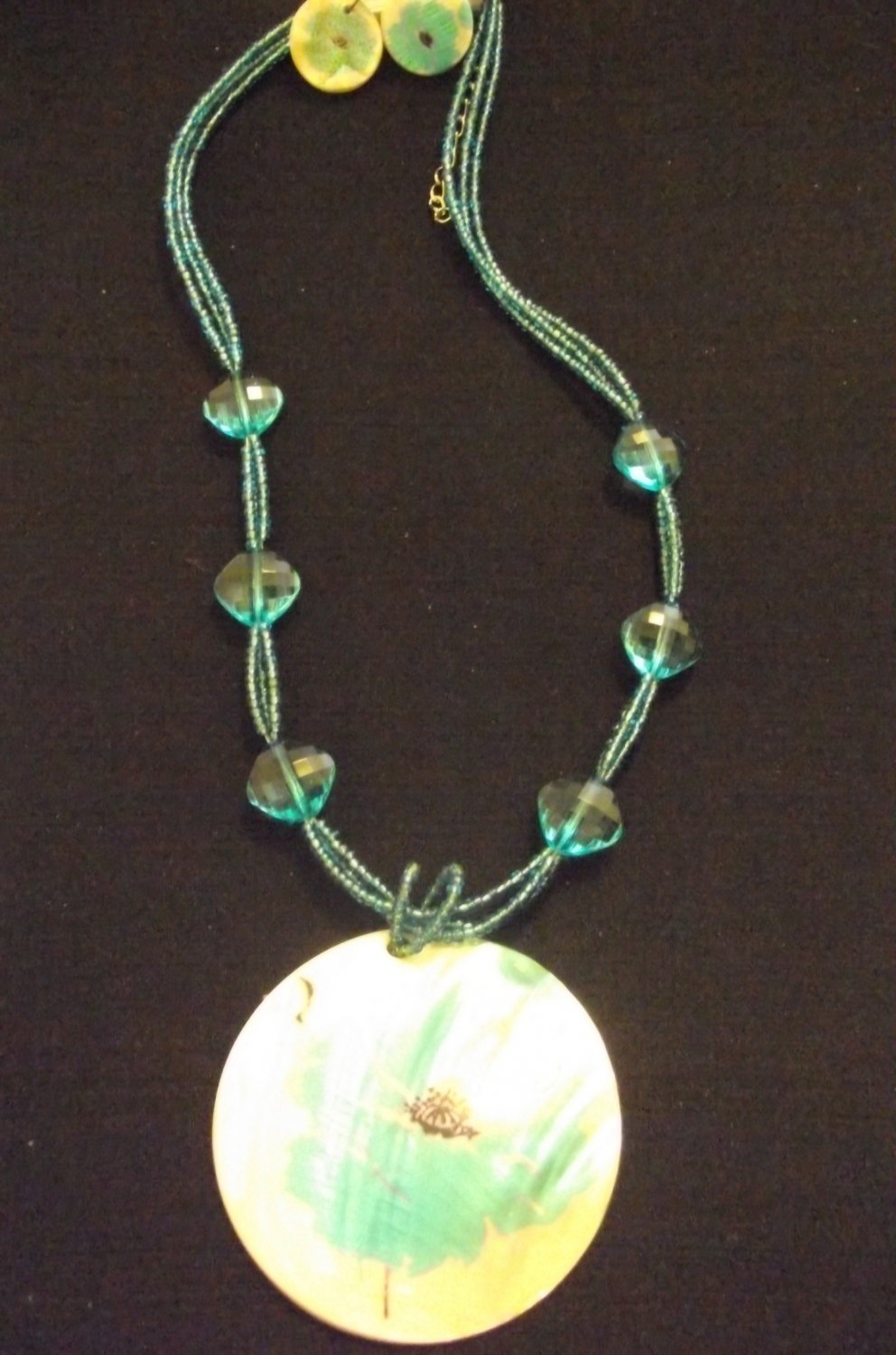 Blue and Green Multi Layer Necklace with Abstract Print