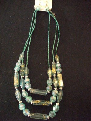 Blue Multi Layer Beaded Necklace with Earrings