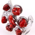 Silver Tone Metal Stretch Cuff Bracelet With Stones
