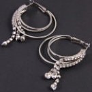 Silver Tone Metal Hoop Earrings With Crystal Rhinestone